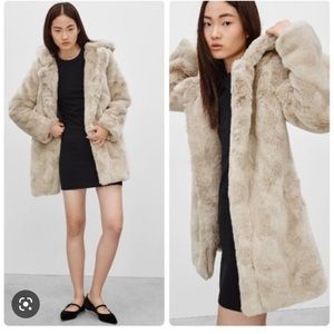 EUC Sunday Best faux fur coat with hood, small